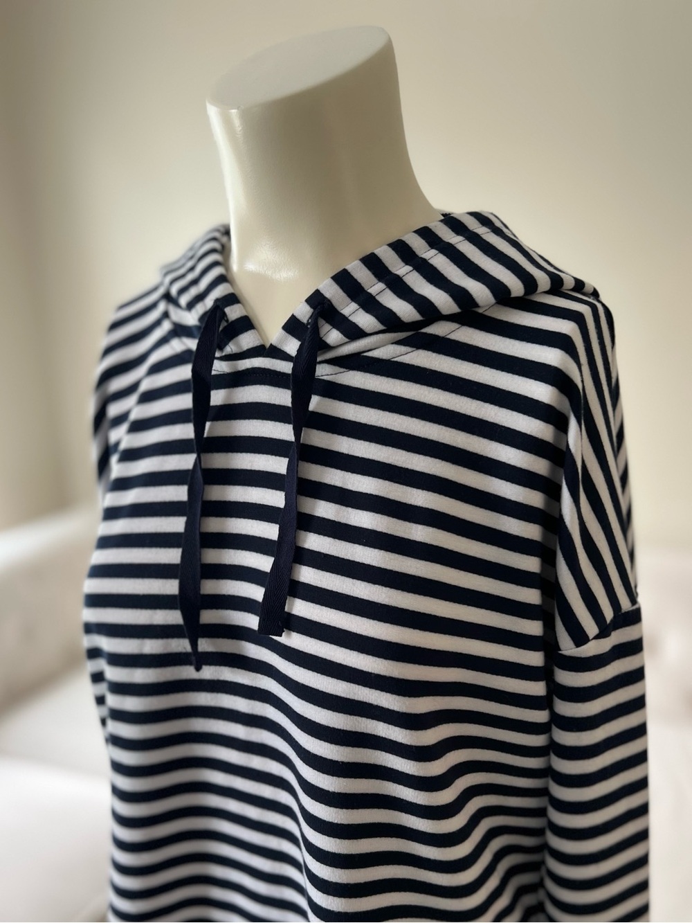 Striped Knit Hoodie Navy White Nautical Preppy Beach Coastal Style
